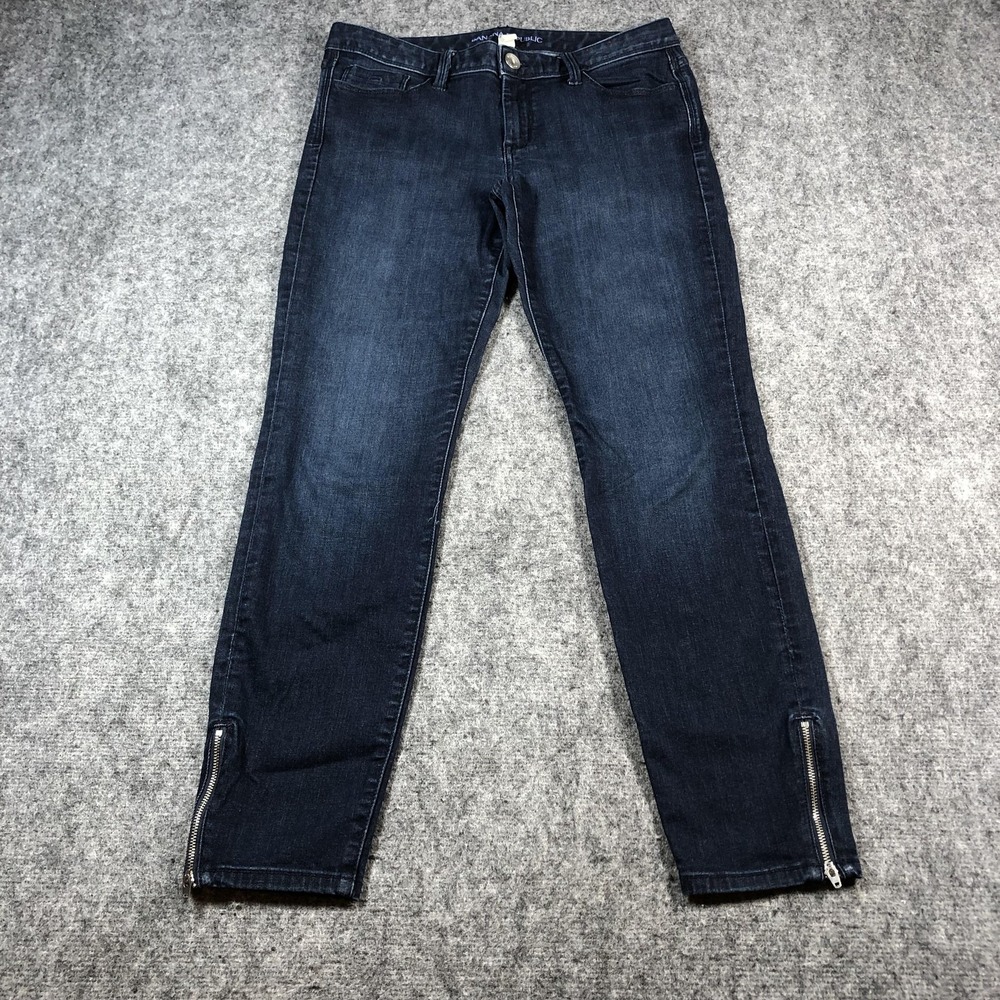 Banana Republic Jeans Womens 29 Dark Wash Skinny Ankle Zip Stretch Indigo‎ Blue